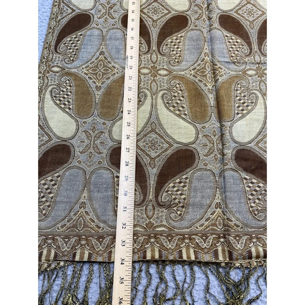 D&G‎ Pashmina Scarf Shawl Wrap Womens Brown Gold Paisley 70% Cashmere 30% Silk
